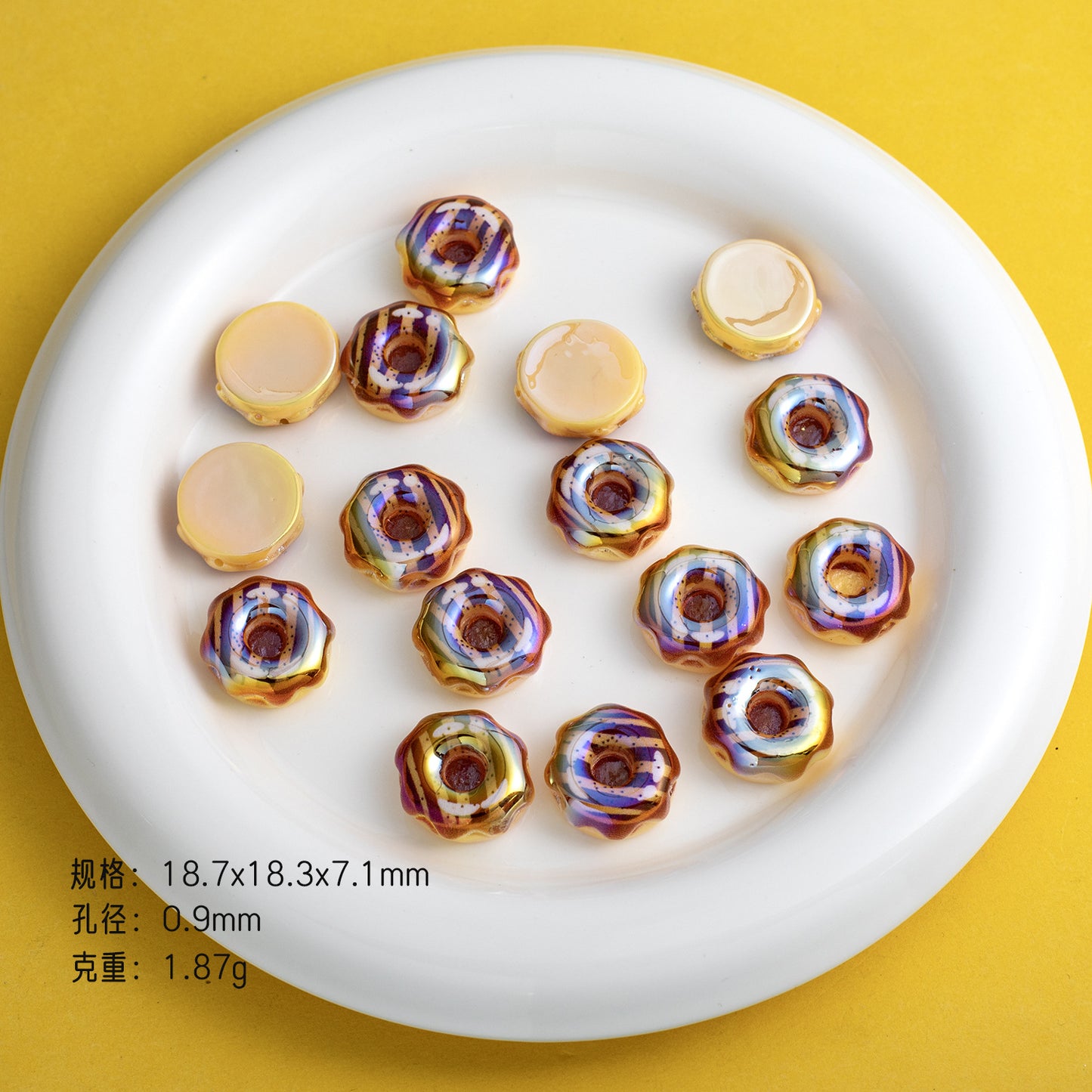 Plating Caramel-Glazed Donut Resin Beads 18mm 10pcs 9