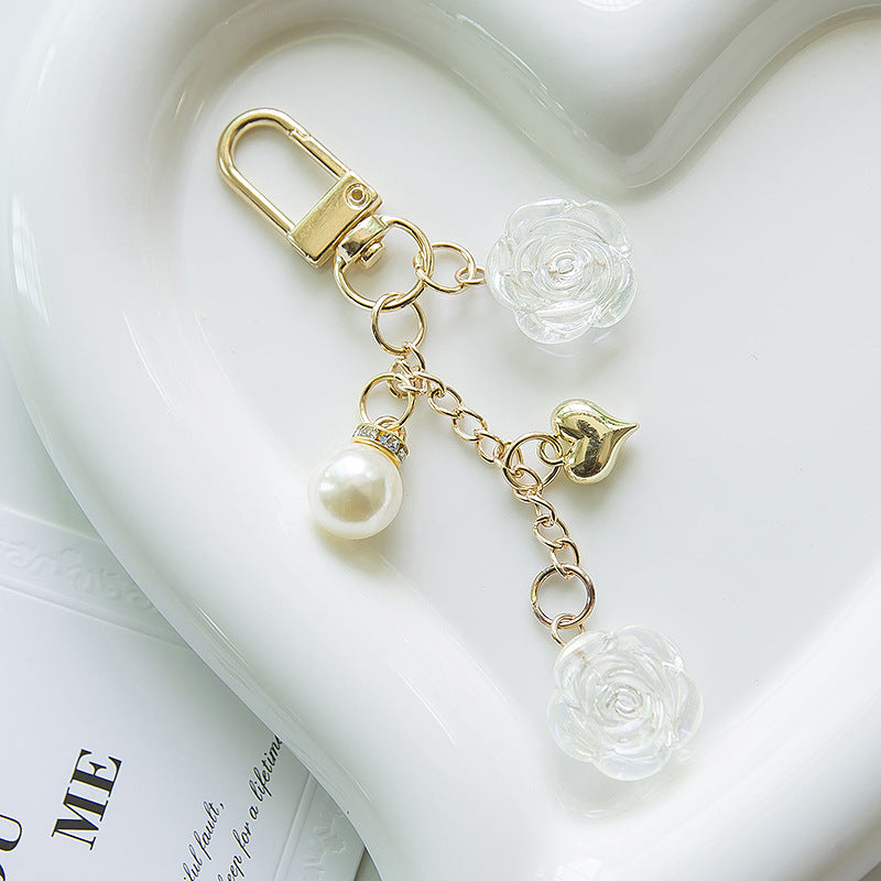 Resin Lavender Rose Keychain with Pearl and Gold Heart Charm 6