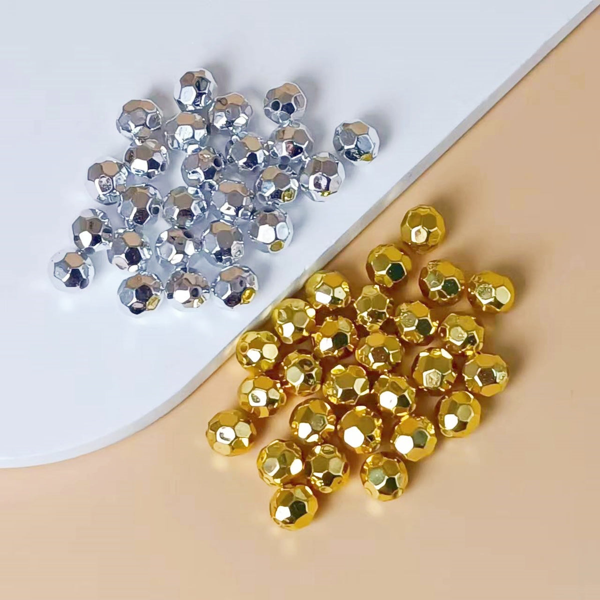 Faceted Acrylic Beads 9mm Sparkling Gold and Silver CCB Plastic 100pcs 3