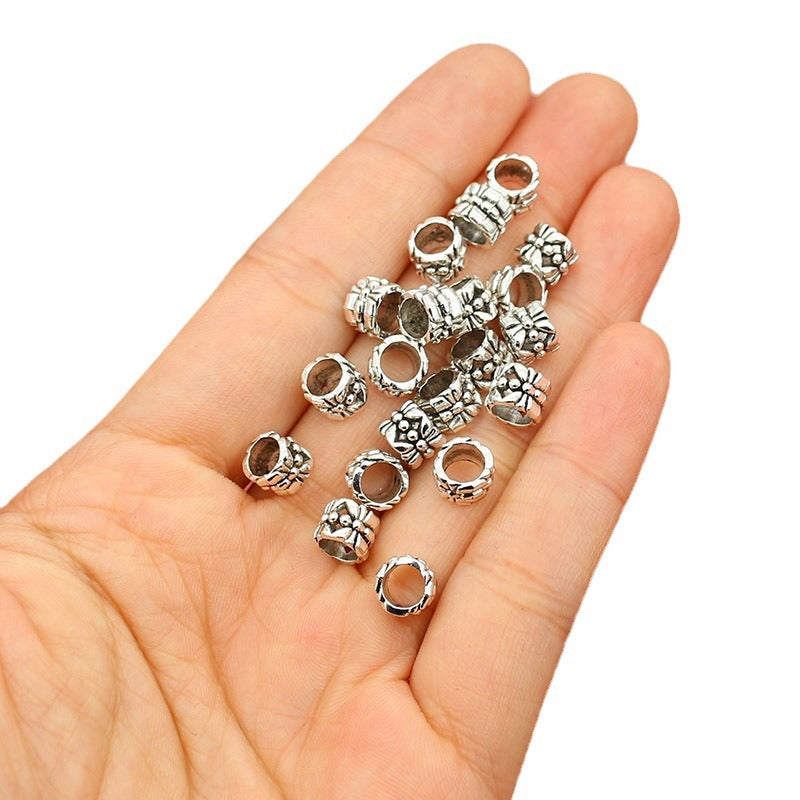 Tibetan Tube Metal Beads 7mm Hollow Patterned Alloy 100pcs 5