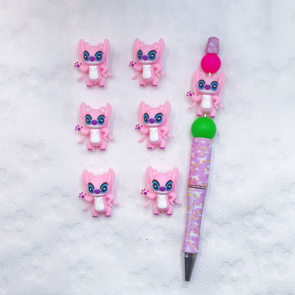 Silicone 3D Focal Beads Stitch Cat Pink Figure Design 20pcs 3