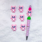 Silicone 3D Focal Beads Stitch Cat Pink Figure Design 20pcs 3