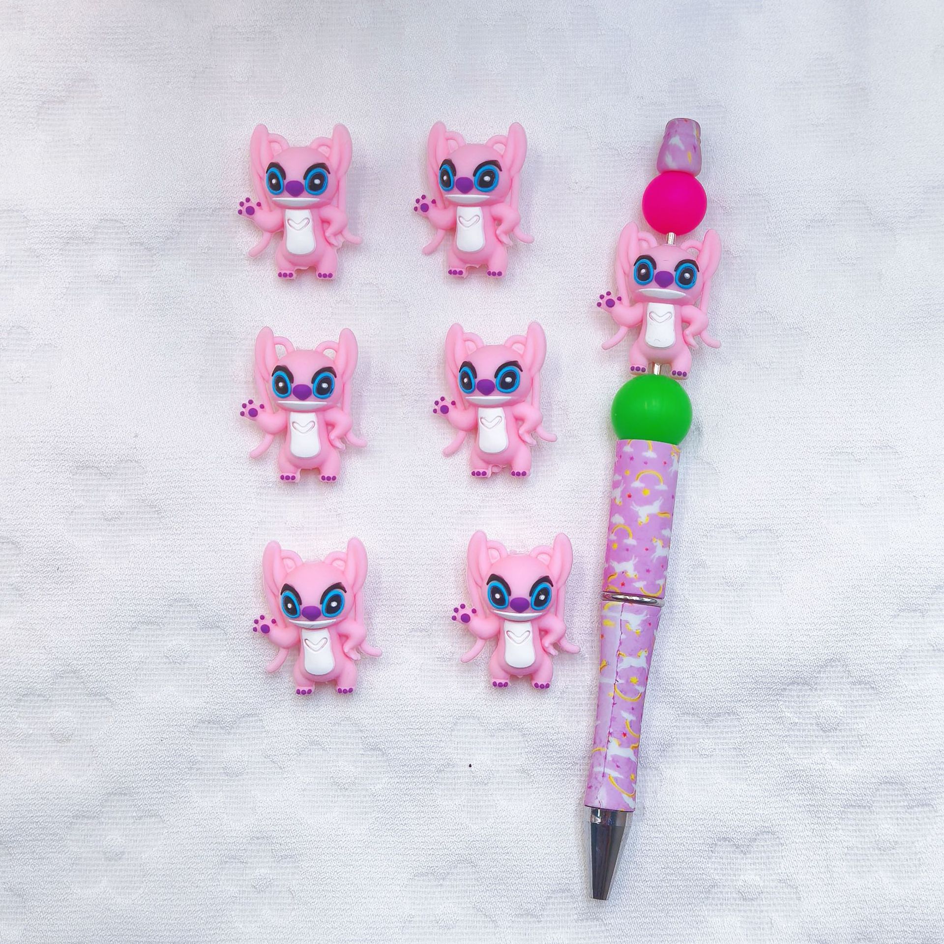 Silicone 3D Focal Beads Stitch Cat Pink Figure Design 20pcs 3