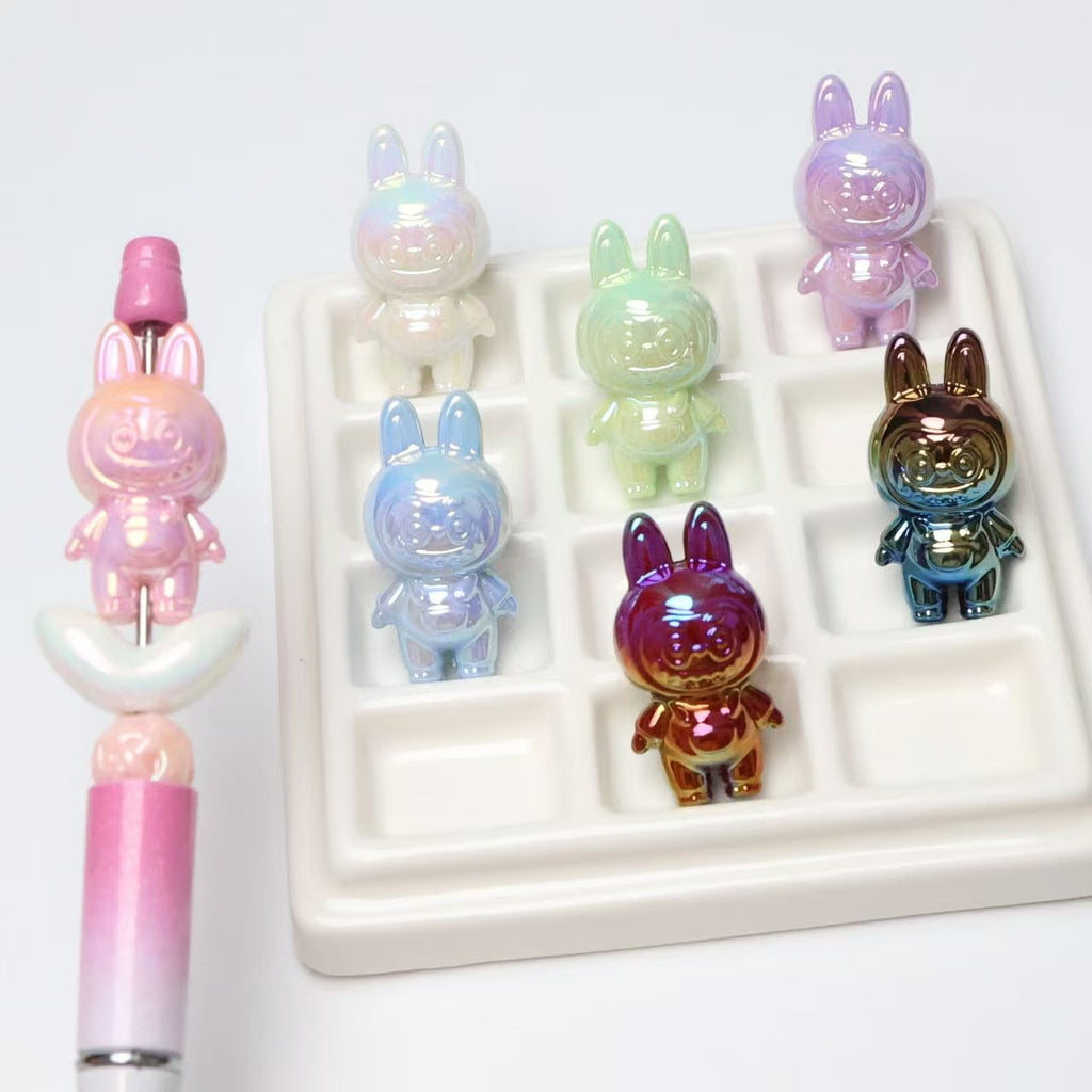Plating 3D Labub Standing Pose Acrylic Beads 34mm Glossy Mixed 20pcs