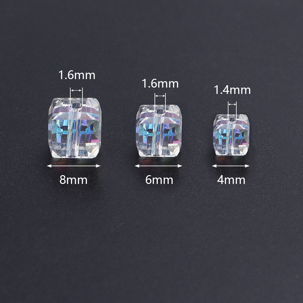 Transparent Square Glass Beads 8mm Iridescent Colors 50pcs 2