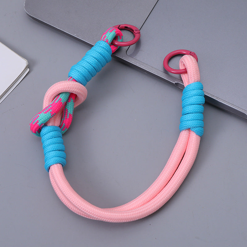 Dual Color Knotted Double Ring Phone Wristlet Keychain Nylon 3pcs 6