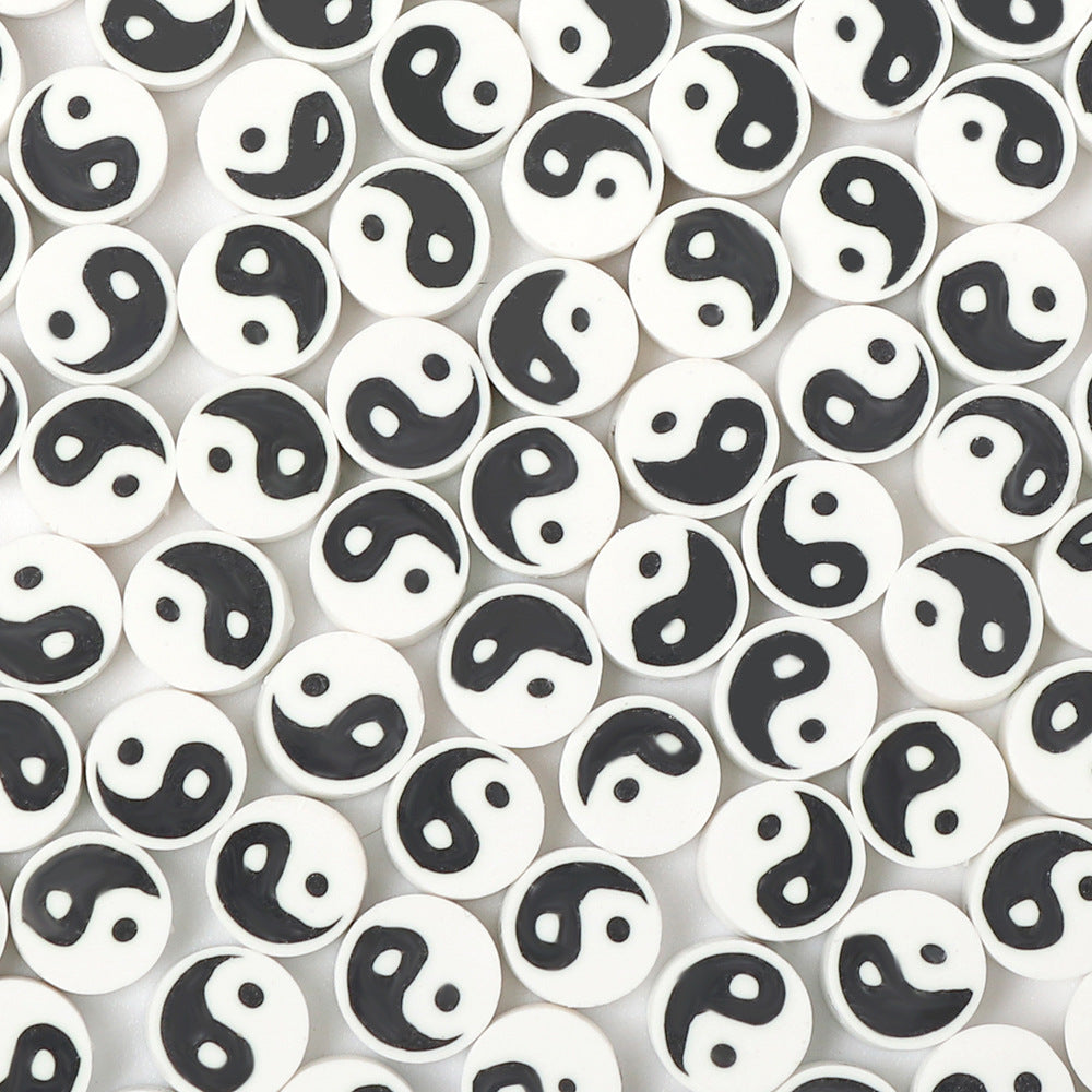 Tai Chi Clay Beads 9mm Black And White Polymer 100pcs 6