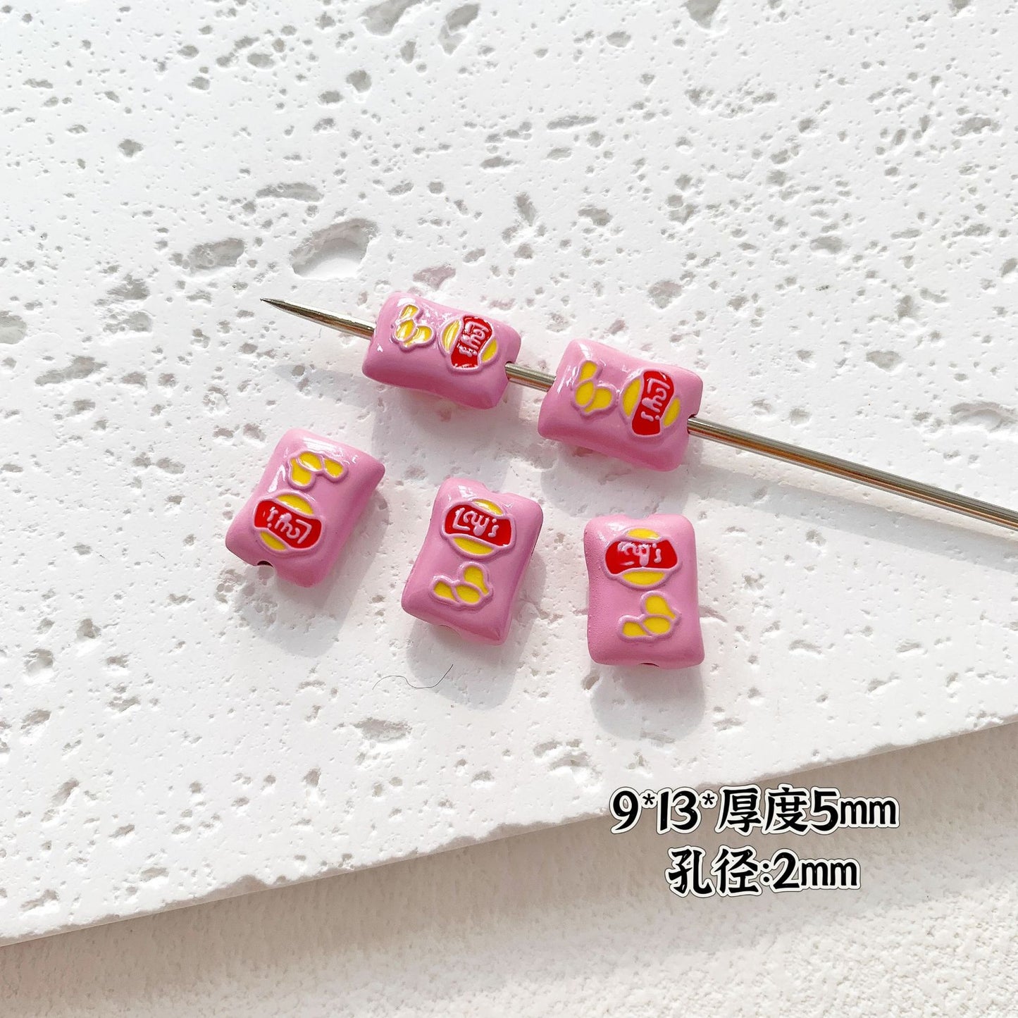 Baking Painted Potato Chips Card Metal Beads 2mm Hole 20pcs 26