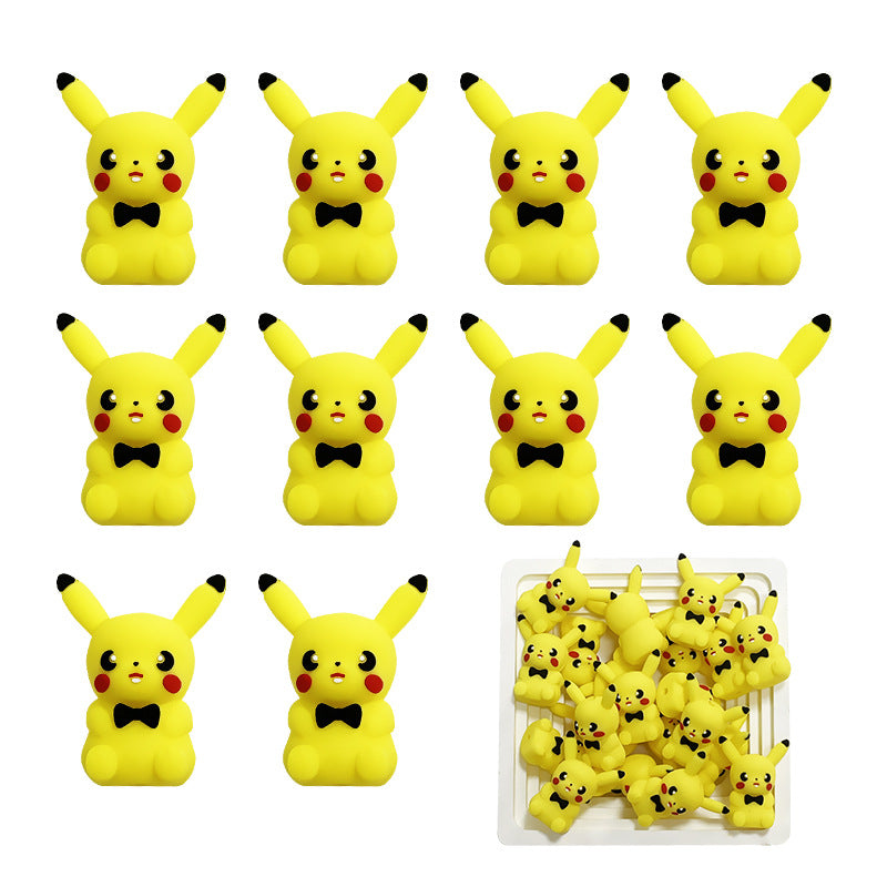 Silicone 3D Focal Beads Pokemon Pikachu Bright Yellow Black Bow Tie 5