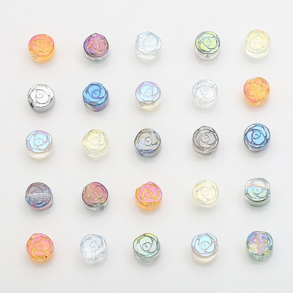 Electroplated Rose Glass Beads 6mm Small Etched Floral 50pcs