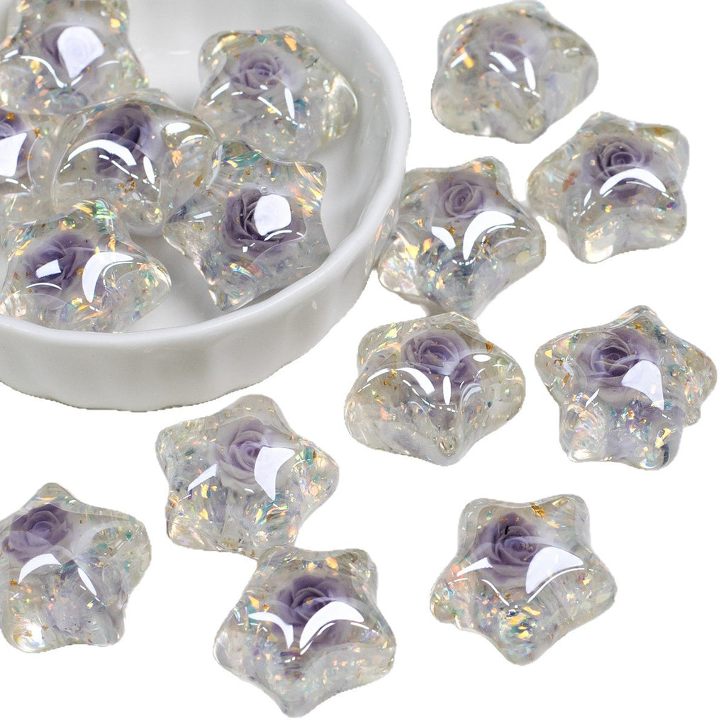 Glitter Rose Star Resin Beads 22mm Sparkle Mixed Colors 10pcs 5