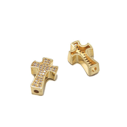 Brass Cross Metal Beads 14mm Punk Cubic Zirconia Pavé 10pcs 7