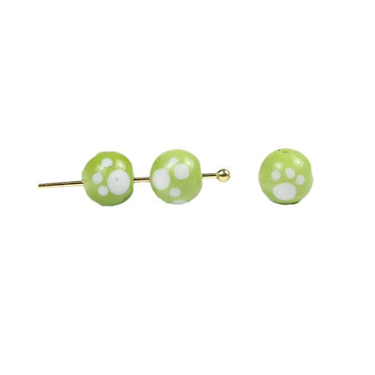 Lampwork Glass Beads Round 10mm Kitten Paws Pattern Glossy 50pcs 5