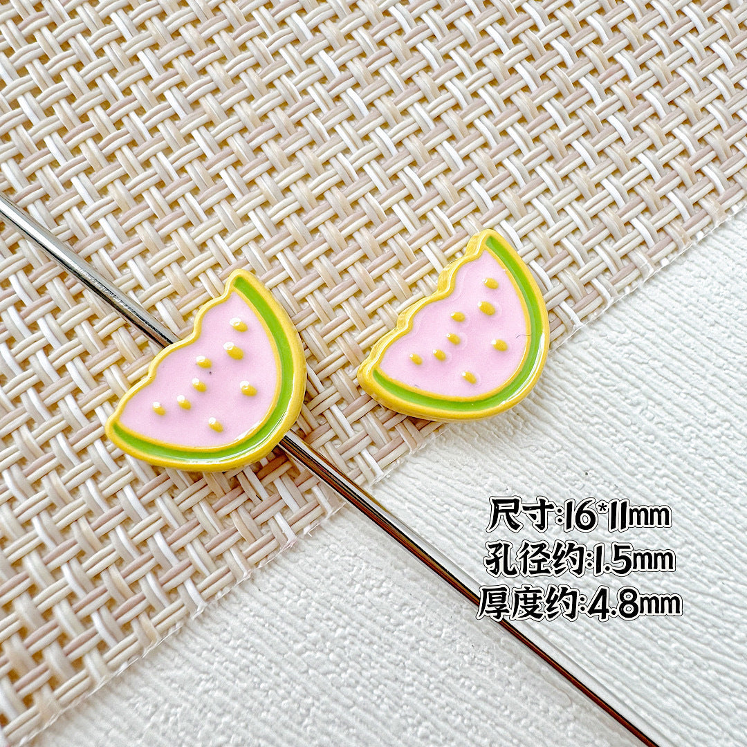 Baking Painted Watermelon and Cake Metal Beads 16mm Colorful 10pcs 10