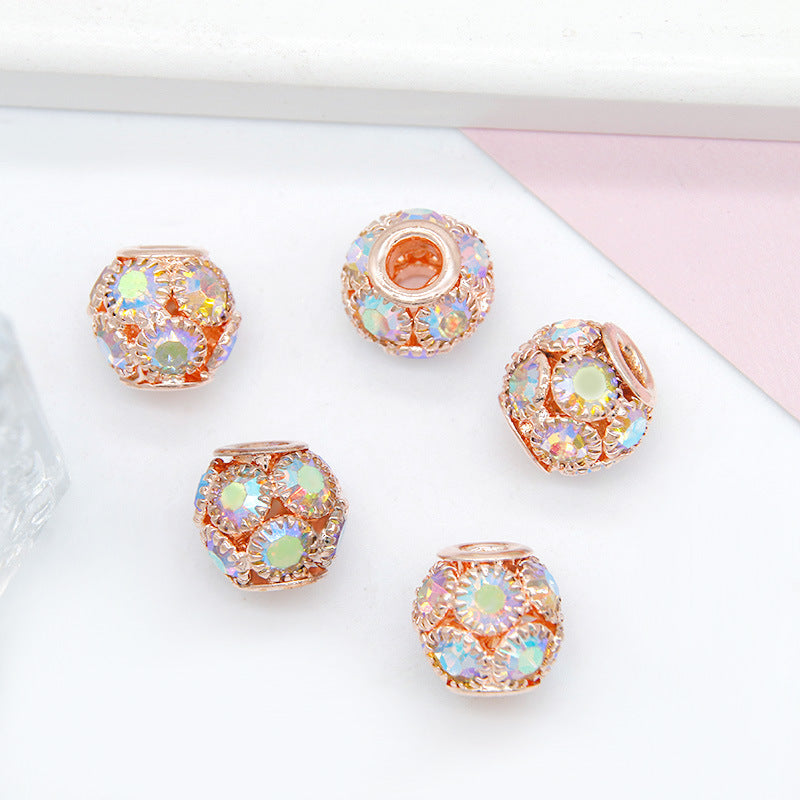 Metal Rhinestone Hollow Spacer Beads 8mm 50pcs 26