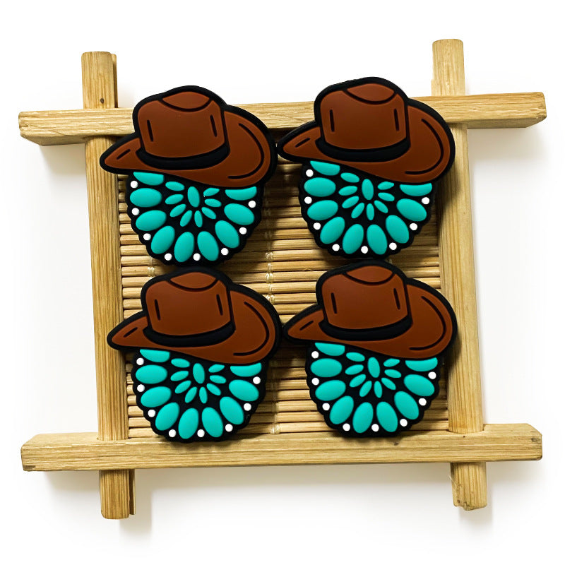 Silicone Focal Beads Western Turquoise Hat Holding Stones 20pcs 3