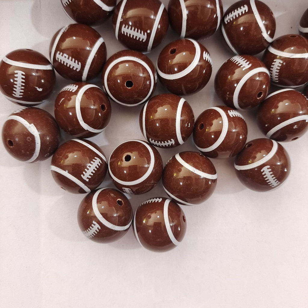 Sports Bubblegum Beads 20mm Football Printed Acrylic Glossy 10pcs 3