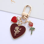 Pearl Rose Heart Flower Alloy Keychain Gold Tone Romantic Charm 3