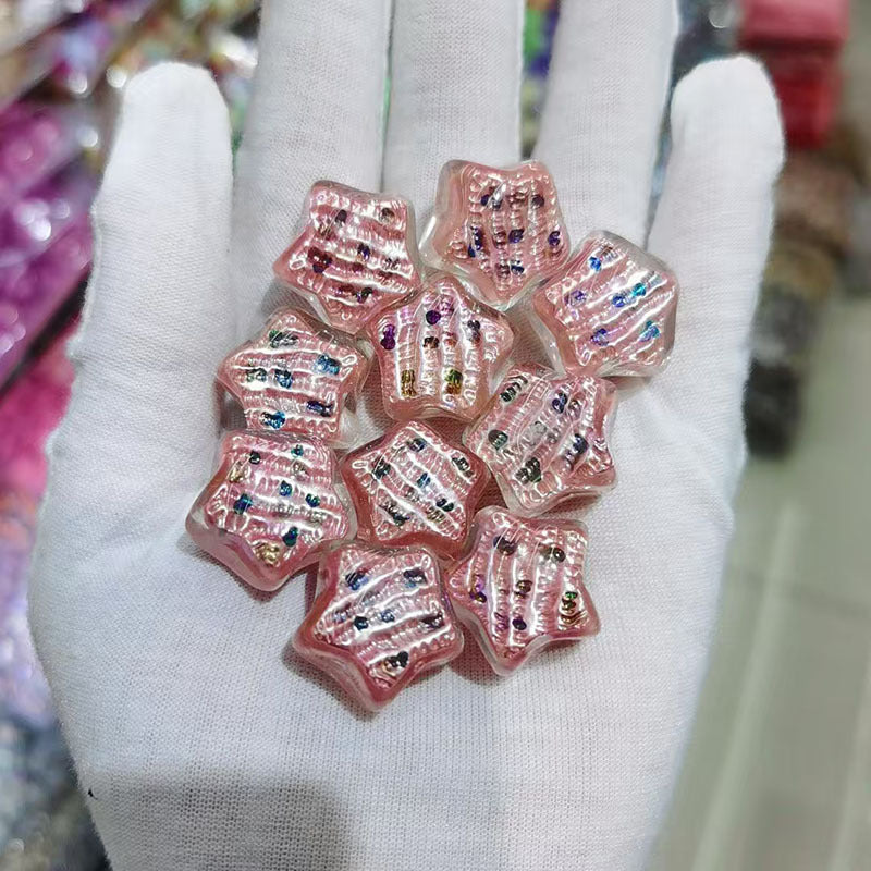 Glitter Leopard Star Resin Beads 20mm Pink Sparkle 10pcs