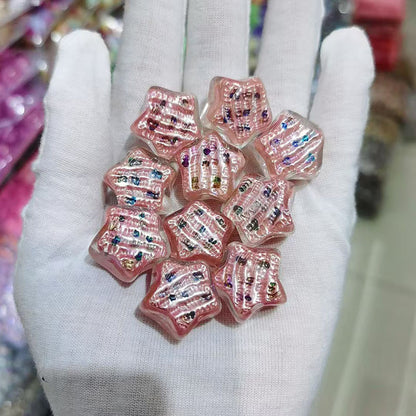 Glitter Leopard Star Resin Beads 20mm Pink Sparkle 10pcs