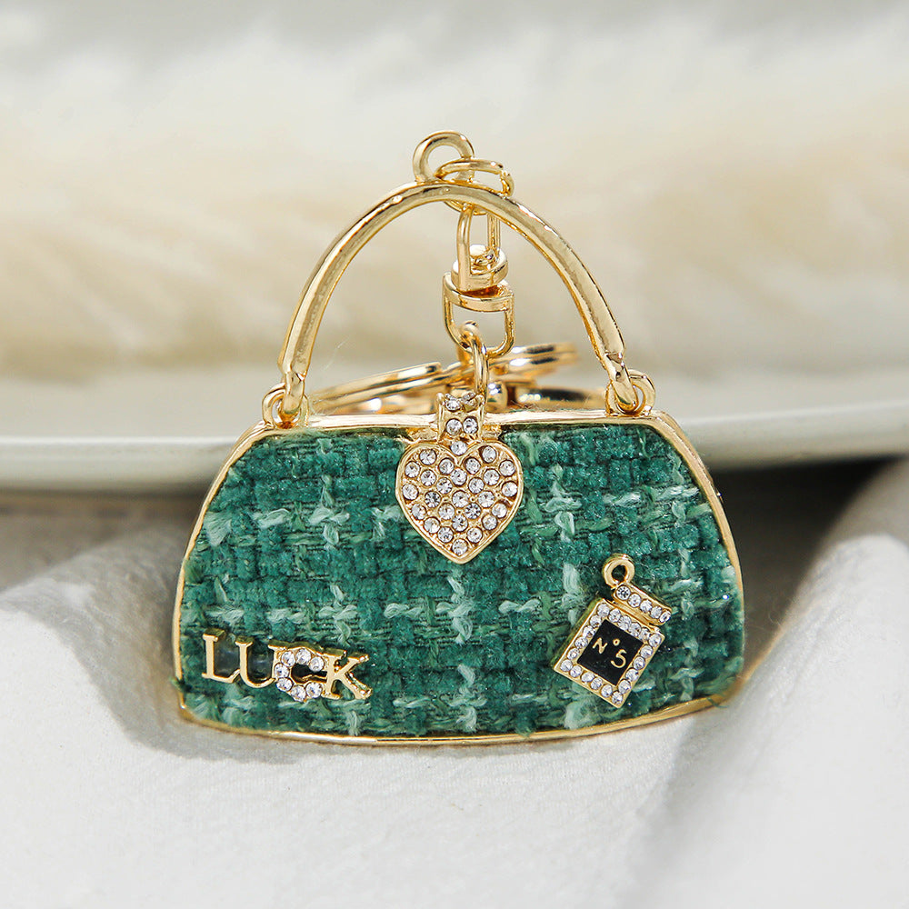 Vintage Alloy Shoulder Bag Keychain with Rhinestone Accent 10