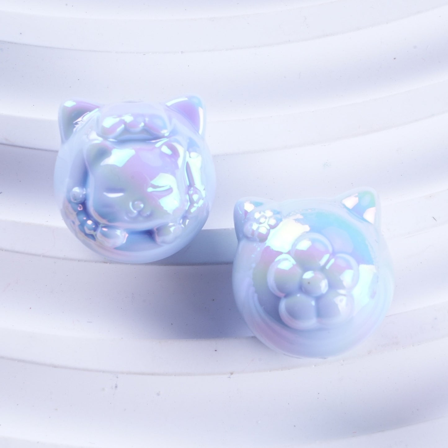 UV Plating Cute Little Cat Acrylic Beads 18mm Pastel Colors 50pcs 8