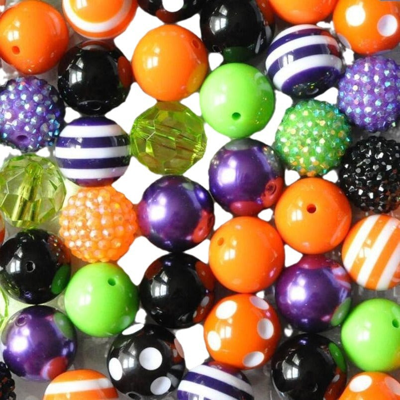Bubblegum Beads 20mm Orange Purple Black Green Rhinestone Chunky Mix 50pcs 3