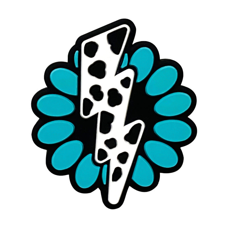 Silicone Focal Beads Lightning White Bolt on Turquoise Rose Petal 20pcs 6