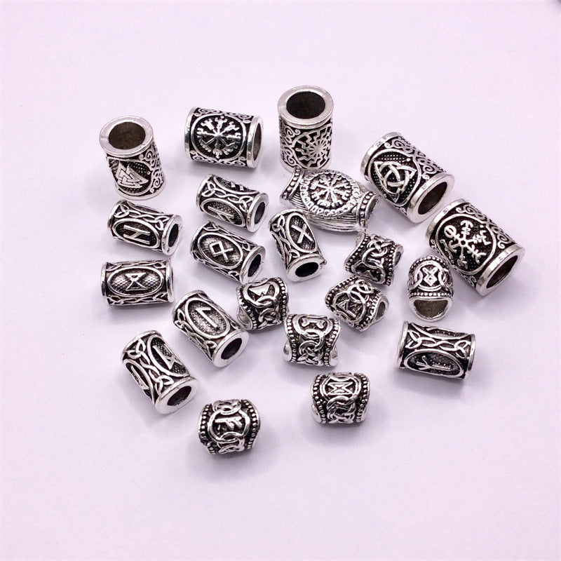 Tube Metal Beads Viking Note Patterned Silver Tone 100pcs