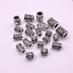 Tube Metal Beads Viking Note Patterned Silver Tone 100pcs
