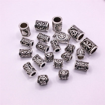 Tube Metal Beads Viking Note Patterned Silver Tone 100pcs