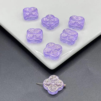 Transparent Clover Shape Glass Beads 14mm Soft Smoky Blue 100pcs 6