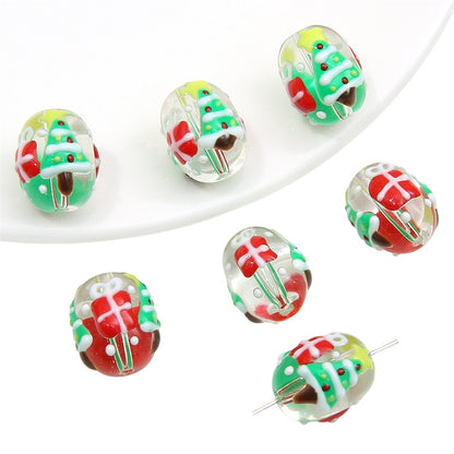 Lampwork Glass Beads Hand Painted Christmas Theme Enamel 2pcs 14