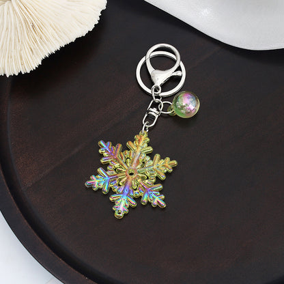 Acrylic Snowflake Keychain Colorful Iridescent Blue Christmas Charm 8