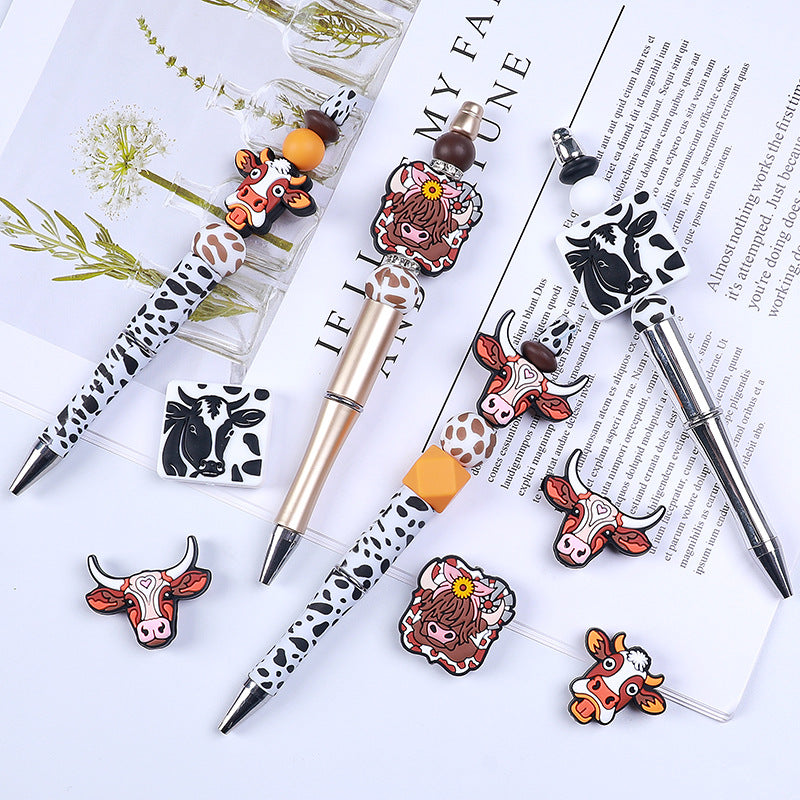 Silicone Focal Beads Farm Highland Cattle Square Cow Surprised Expression 20pcs 3