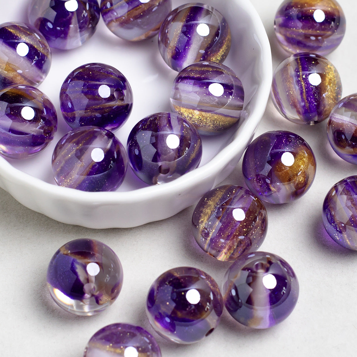 Glitter Cosmos Resin Beads 16mm Round Sparkle Mixed Colors 10pcs 18