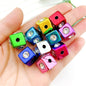 UV Plating Square Acrylic Beads 16mm Solid Color Rhinestone Embedded 20pcs 7