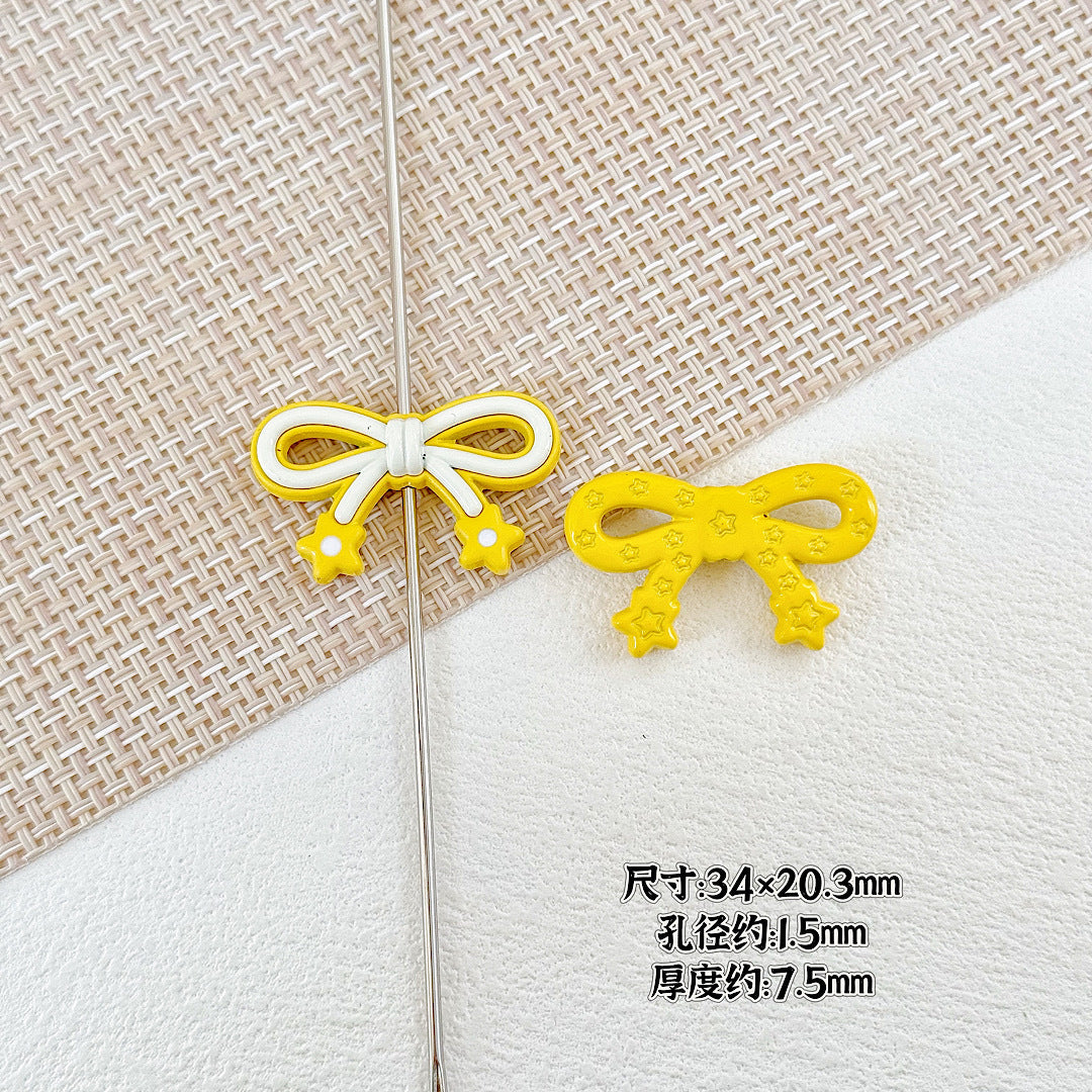Bow and Star Metal Beads 34mm Painted Pastel Colors 5pcs 8