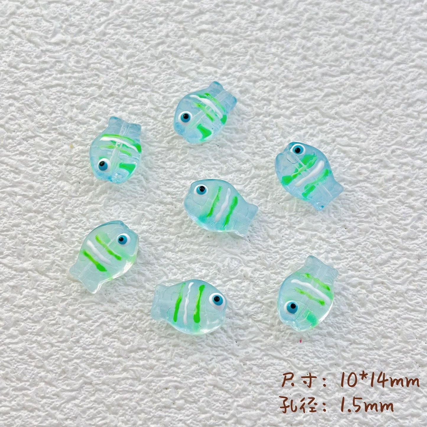 Hand Painted Fish Enamel Glass Beads 10x14mm Translucent Colorful 1pc 13