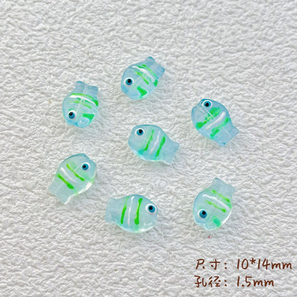 Hand Painted Fish Enamel Glass Beads 10x14mm Translucent Colorful 1pc 13