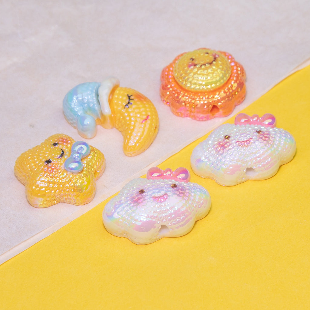 Iridescent Smiley Cloud Moon Resin Beads Personified Characters 10pcs 2