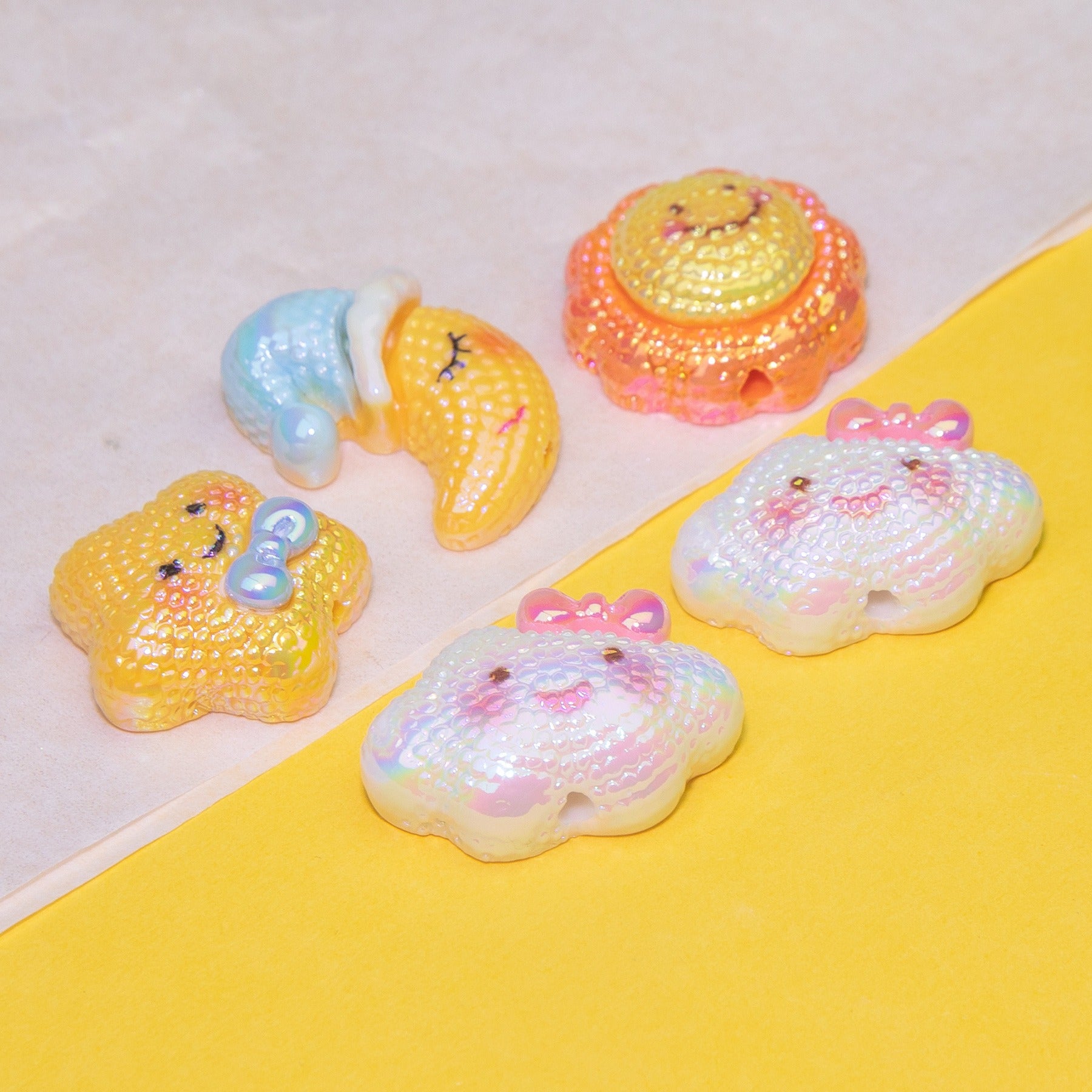 Iridescent Smiley Cloud Moon Resin Beads Personified Characters 10pcs 2