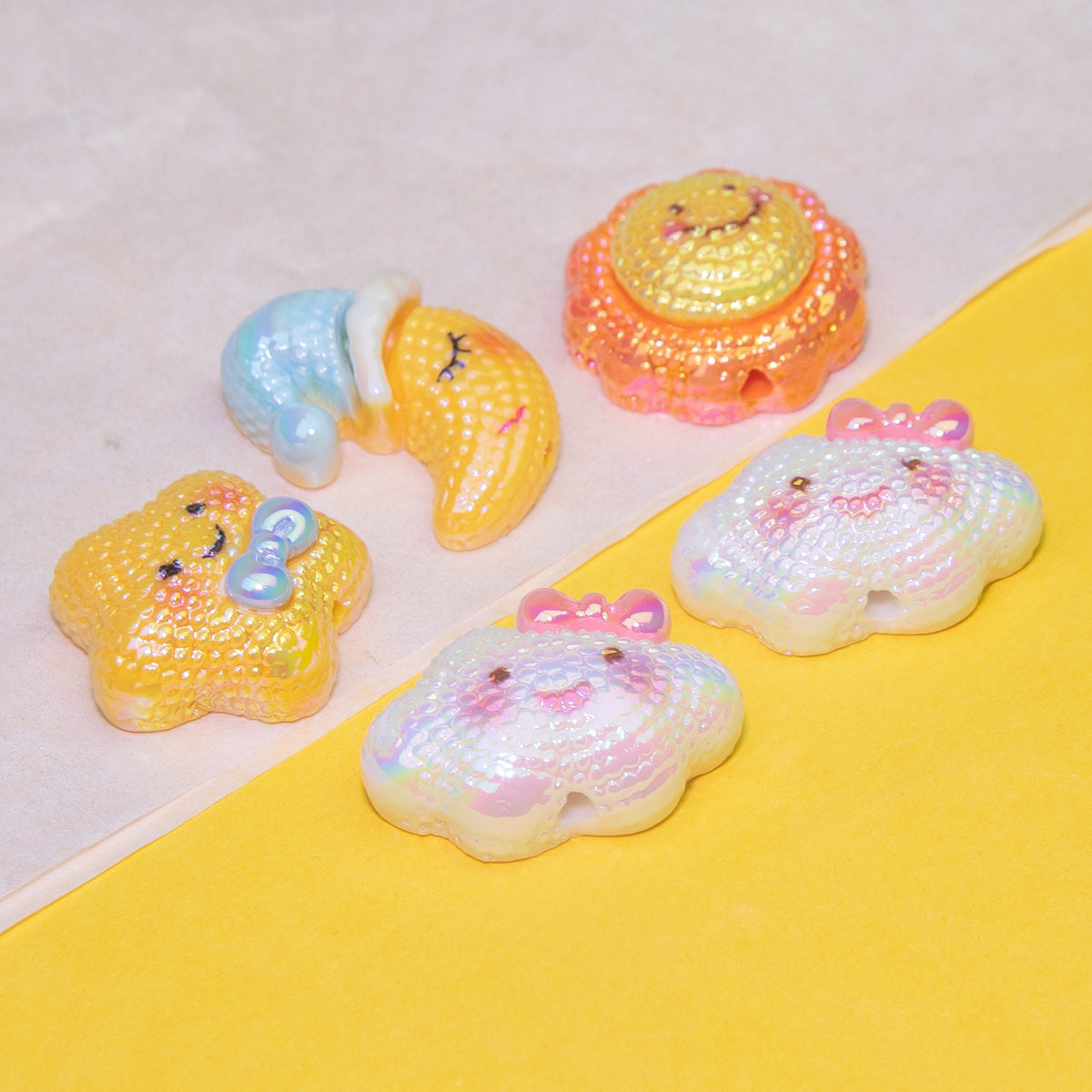 Iridescent Smiley Cloud Moon Resin Beads Personified Characters 10pcs 2