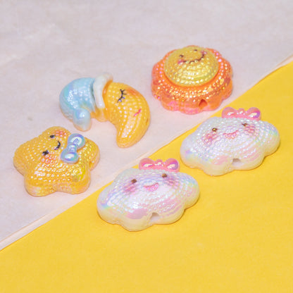 Iridescent Smiley Cloud Moon Resin Beads Personified Characters 10pcs 2