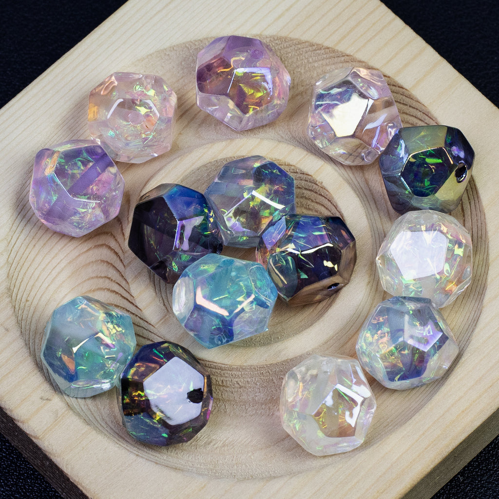 Faceted Iridescent Resin Beads 16mm Mixed Colors 10pcs 4