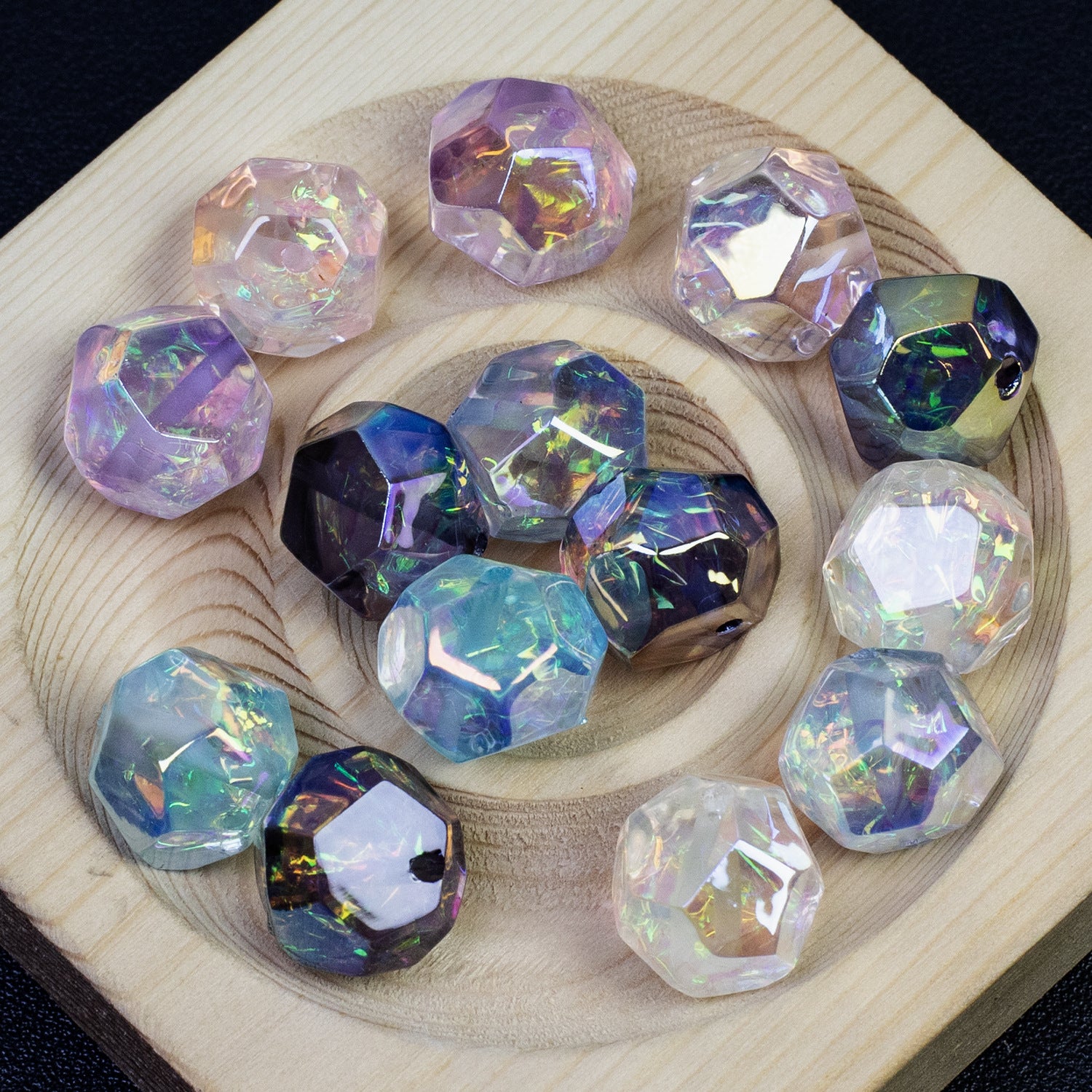 Faceted Iridescent Resin Beads 16mm Mixed Colors 10pcs 4