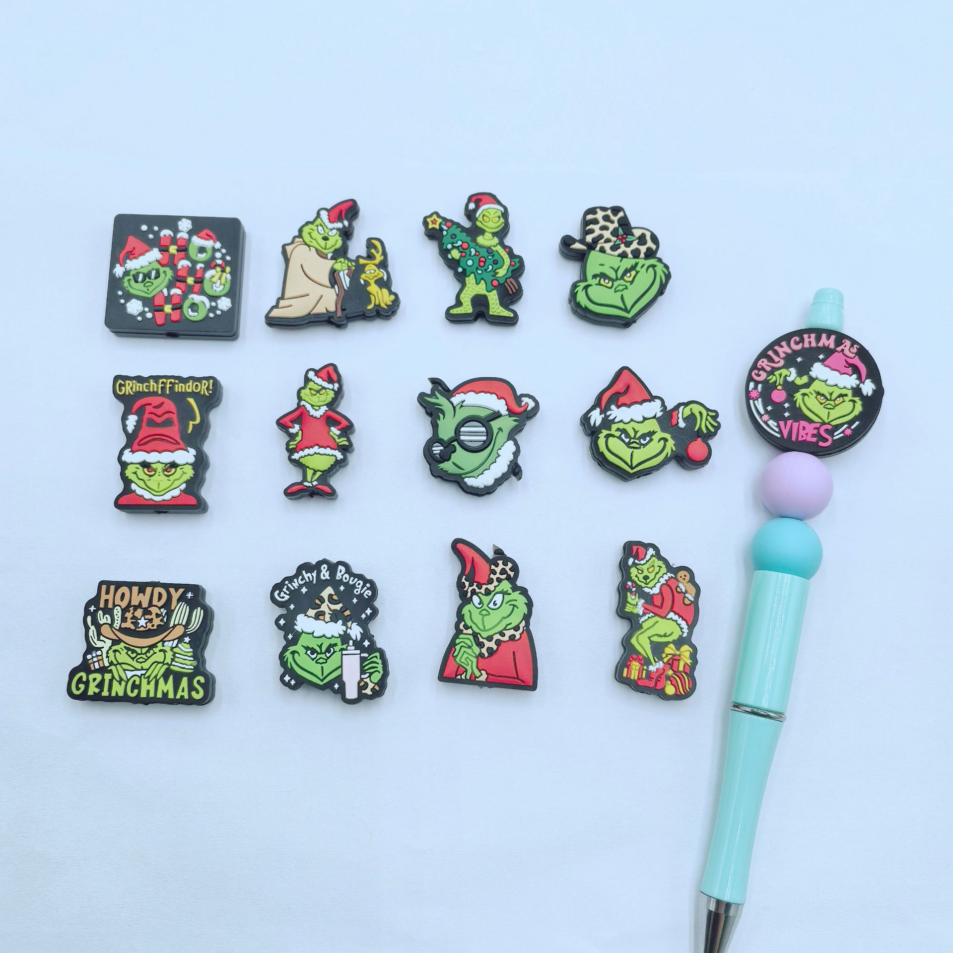 Silicone Focal Beads Christmas Grinch Poses and Text 20pcs