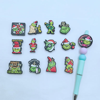 Silicone Focal Beads Christmas Grinch Poses and Text 20pcs