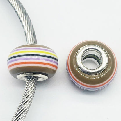 Acrylic Round Spacer Beads 14mm Rainbow Stripe Large Hole 50pcs 16