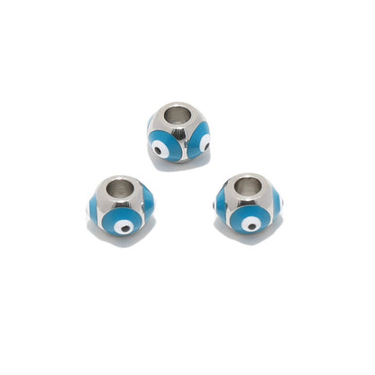 Stainless Steel Round Metal Beads 8mm Multicolor Evil Eye 10pcs 12